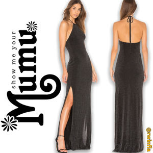 Mumu Casino Maxi Dress Metallic detail Halter Neck Dancing Queen Shine Black S